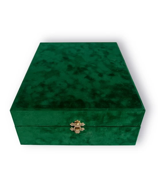 Closed handmade Absinthe Gift box - silky green finish. Unique birthday gift to be remembered.