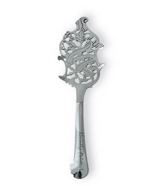 Slotted absinthe spoon wormwood leaf. A quality polished absinthe spoon for the traditional French method.