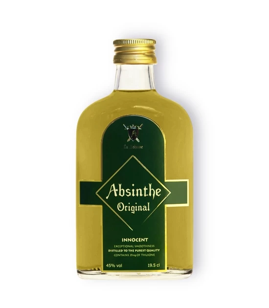 Fine liquor Absinthe Innocent, 35mg Thujone in handsomely designed small, pocket sized bottle.