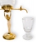 Detail of small metal gold Lady Absinthe Fountain with absinthe Pontarlier glass