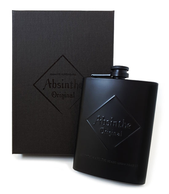 Black gift box, black funnel & black 8oz embossed, laser-welded, stainless steel hip flask.
