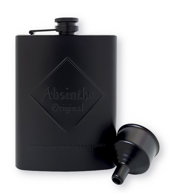 Premium black stainless steel flask + black funnel for easy refill.