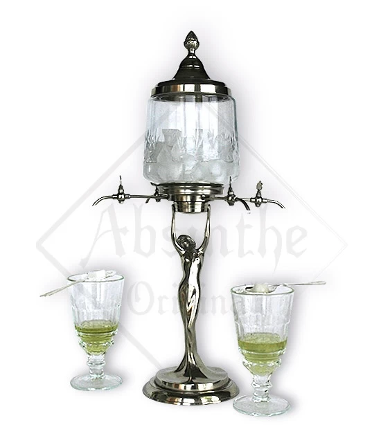 Replacement glass reservoir for art nouveau Lady Absinthe Fountain with four metal taps.