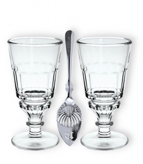Pack of 2x Absinthe Glasses & 2x Absinthe Spoons